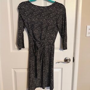 Black and White Patterned Knit Tie-Waist Dress